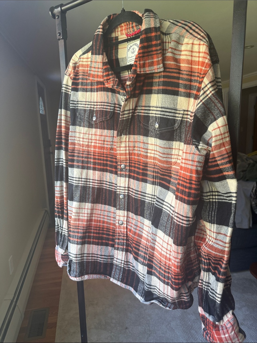 Iron & Resin Orange Black Cream Plaid Button-Down Shirt